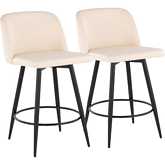 Toriano 26" Swivel Counter Stool in Cream Leatherette & Black Metal with Round Footrest (Set of 2)